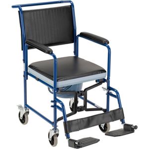 Inklapbare toiletstoel met wielen - Mobiele postoel op wieltjes - Verrijdbare WC stoel - Compact op te vouwen