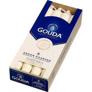 GOUDA Dinerkaars Gouda Kroonkaarsen 240/24  ivoor 16 kaarsen in 2 verpakkingen