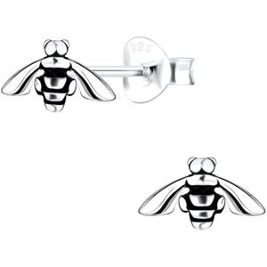 Joy|S - Zilveren Bij oorbellen - geoxideerd - 9 x 6 mm