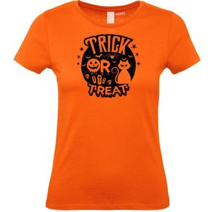 Dames T-shirt Trick Or Treat Cat | Halloween Kostuum Volwassenen | Halloween | Foute Party | Oranje dames | maat XS