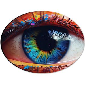 Dibond Ovaal - Oog - Wimpers - Kleuren - Regenboog - 28x21 cm Foto op Ovaal (Met Ophangsysteem)