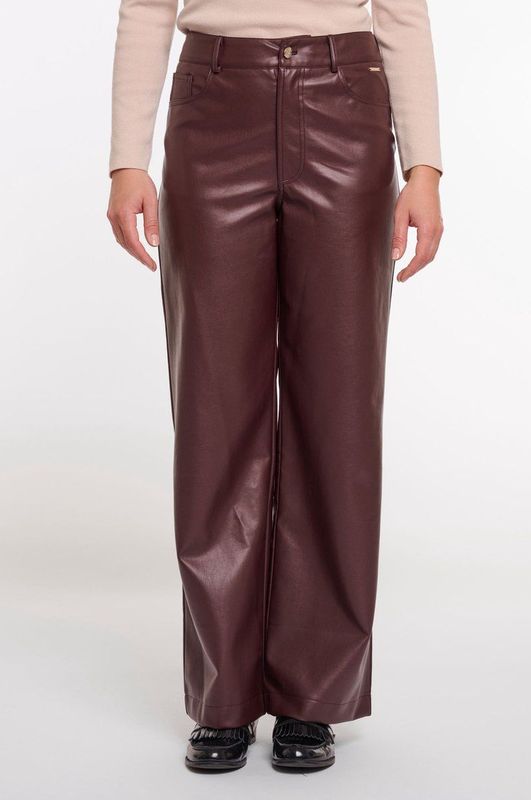 Rino & pelle Regular length straight leg PU pantalon bordeaux (Maat: 34) - Effen