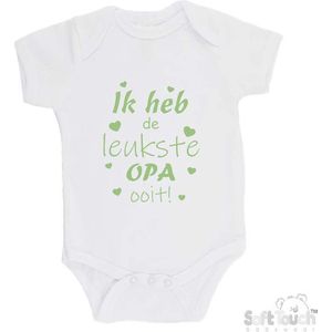100% katoenen Romper ""Ik heb de leukste OPA ooit!"" Vaderdag Unisex Katoen Wit/sage green (saliegroen) 62/68