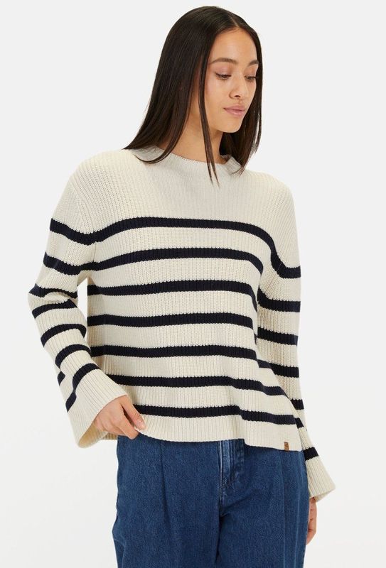 camel active Gebreide trui gemaakt van een katoenmix - Maat womenswear-XS - Wit-Blauw