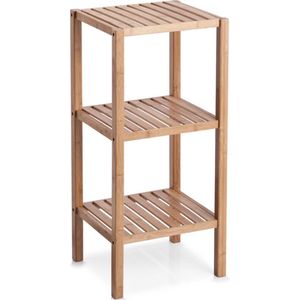 Bamboe houten bijzet kastje bruin met 3 open planken 37 x 80 cm - Woondecoratie - Keuken/badkamer accessoires/benodigdheden - Bijzetkastjes - Open kastjes met planken