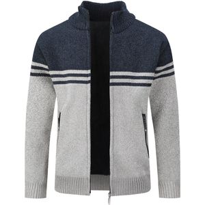 Allthemen Heren Cardigan met Opstaande Kraag - Gestreepte Ritssluiting - XXL