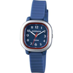 Xonix ABF-004 - Horloge - Analoog - Kinderen - Unisex - Siliconen band - ABS - Vierkant - Cijfers - Blauw - Grijs - Waterdicht - 10 ATM