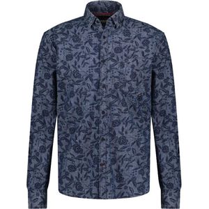 Twinlife Heren chambray floral - Overhemden - Wasbaar - Ademend - Blauw - XL