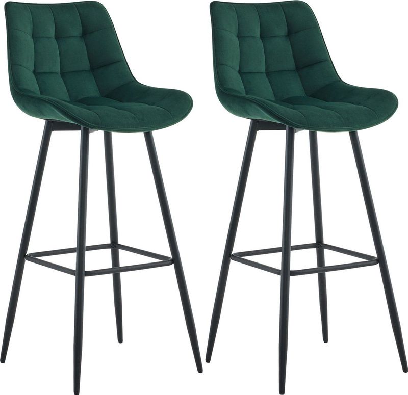 CLP Dartford Set van 2 barkrukken - Met rugleuning - Met voetsteun - Metalen frame - groen Fluweel