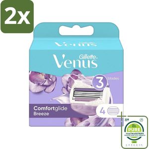 Gillette - Venus Comfortglide Breeze - Hydraterend en soepel - 4 Navulscheermesjes - Voordeelverpakking - 2 stuks - Scheermesjes - Scheermes