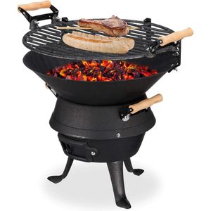 Gietijzeren houtskoolbarbecue met hoogteverstelbaar rooster en ventilatie - HBD 40x45x36 cm zwart