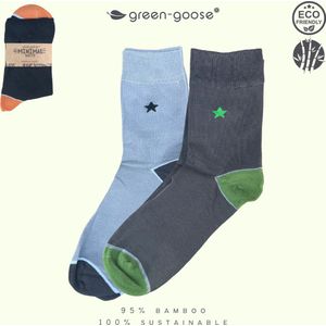 green-goose® Heren Sokken Bamboe | Maat 40-46 | 2 Paar | Zwart en Grijs | 85% Bamboe | Zacht, Admenend en Duurzaaam!