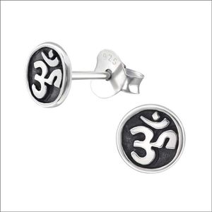 Aramat jewels ® - Zilveren oorbellen boeddhistisch teken 925 zilver 6mm geoxideerd