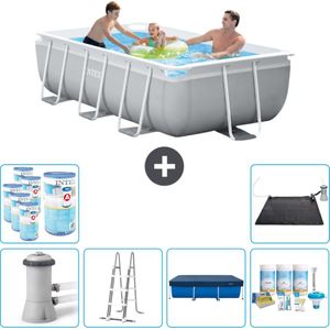 Intex Rechthoekig Prism Frame Zwembad - 300 x 175 x 80 cm - Grijs - Inclusief Pomp - Ladder Afdekzeil - Onderhoudspakket - Filters - Solar Mat