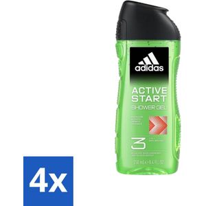 Adidas - 3-in-1 Douchegel - Active Start - Kruidige Geur - Gerecyclede Verpakking - 250 ml - Voordeelverpakking - 4 stuks
