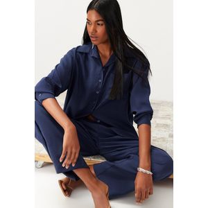 Trendyol Marineblauwe Modal Blend Geweven Shirt-Broek Set Twoss24Au00018