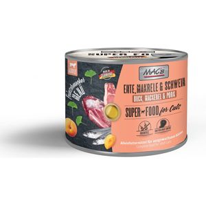 MAC's Superfood Kattenvoer Fijnproever Natvoer Blik - Eend, Makreel & Varkensvlees 6x 200g - zeer hoog vleesgehalte van 96,8%