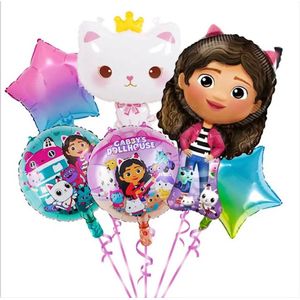 Gabby's Poppenhuis Ballonnenset- 6 Stuks - Gabby's Dolhouse - Feestversiering - Kinderfeestje - Verjaardagsfeestje - Helium ballon - Roze / Paarse / Blauwe Ballon