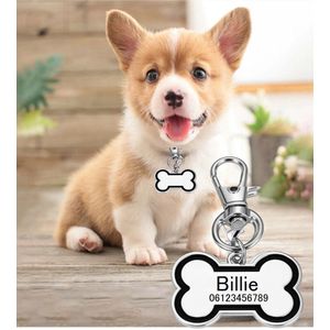 Akyol - Hondenpenning bot klein - Hondenpenning inclusief graveren - ID penning - Zilver Roestvrij staal - Rond - Hondenpenning met naam - Dierenpenning - Enkel - Zwart - 4 x 3 CM