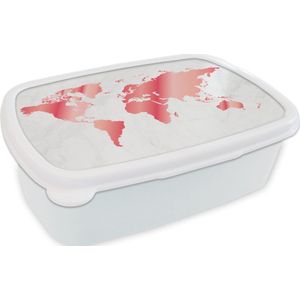 Broodtrommel Wit - Lunchbox - Brooddoos - Wereldkaart - Roze - Marmer - 18x12x6 cm - Volwassenen