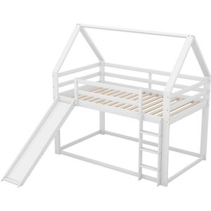 Merax Stapelbed 90 x 200 cm - Hoogslaper met Glijbaan en Ladder - Bed voor Kinderen - Wit