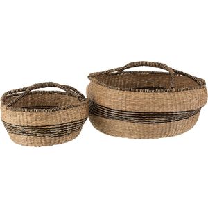 J-Line - Set 2 Manden Rond Zeegras Naturel - 60x60x26cm