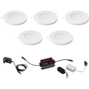 Magnetische in- & opbouw spot set - 5-pack - dimbaar - Plug & Play - warm wit - 2700K - 2,2W - keukenverlichting - kastverlichting - LED Inbouwspot (Ø55mm) - led spot - spotjes