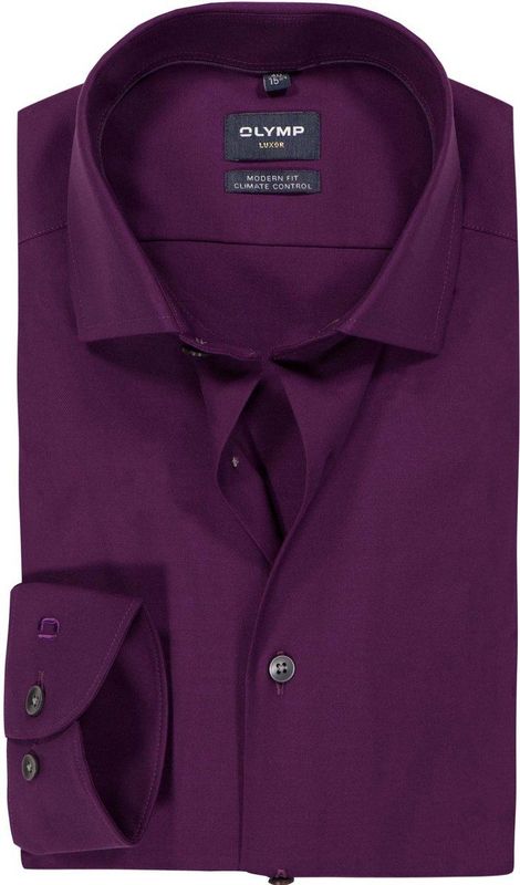 OLYMP 24/7 Luxor modern fit overhemd - twill - donker mauve paars - Strijkvriendelijk - Boordmaat: 46