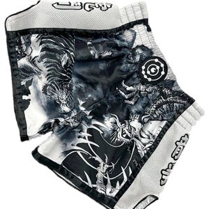 Fluory Muay Thai Shorts ""Tiger vs Dragon"" Zwart Wit MTSF113 - XS