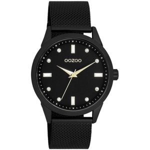 OOZOO Timepieces - Zwarte OOZOO horloge met zwarte metalen mesh armband - C11284