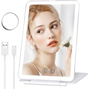 Make-up Spiegel 1X/3X Vergroting 3 Kleuren Dimbare LED Reizen Spiegel met Licht