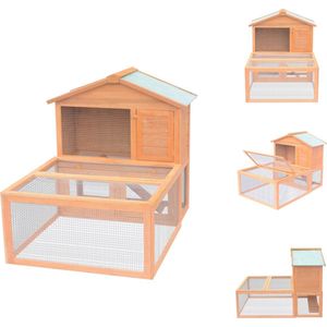 vidaXL konijnenhok met 2 verdiepingen - 144 x 100 x 100 cm - vurenhout - waterdicht groen dak - draadgaas - anti-slipladder - verwijderbare lade - eenvoudig te monteren - geschikt voor konijnen - Hok