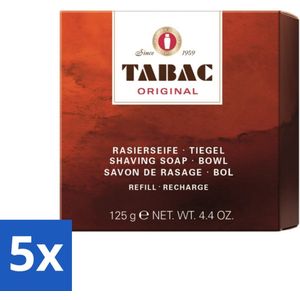 5 x Tabac Original - Scheerzeep Navulling - Voor pot - 125 gr - Glad Scheerresultaat - Verzorgende Scheerzeep - Scheerzeep Voor Gevoelige Huid - Klassieke Geur - Mannelijke Geur