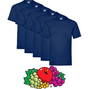 5 pack Navy Blue shirts Fruit of the Loom ronde hals maat S Original