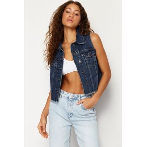 Trendyol Donkerblauw Duurzamer Crop Denim Vest Twoss24Ye00029