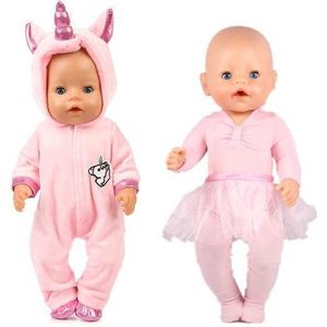 Poppenkleding | Geschikt voor Babypoppen | Unicorn / Eenhoorn Onesie + Ballerina pakje
