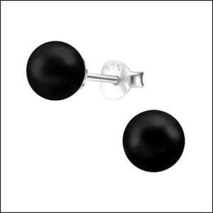Aramat jewels ® - Zilveren pareloorbellen zwart 925 zilver 6mm