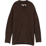 TOM TAILOR DENIM - Trui - Donkerbruin - Knitwear - V-hals - Lange Mouw