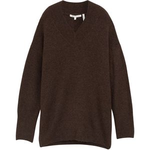 TOM TAILOR DENIM - Trui - Donkerbruin - Knitwear - V-hals - Lange Mouw