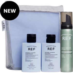 REF Stockholm - Intense Hydrate Pakket - Vakantiepakket Droog haar - Reisverpakkingen Shampoo Conditioner Fiber Mousse