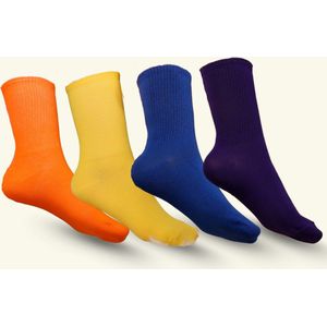LIEVE SOKKEN katoenen sokken voor dames – Maat 38-43 – Middeldik en lang – 78% katoen – Oranje, geel, paars en lichtpaars – Verpakking van 4 paar