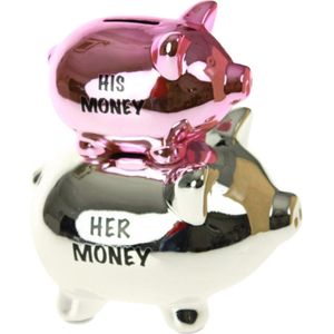 United Entertainment His/Her Spaarpot - Piggy - Zilver/Roze