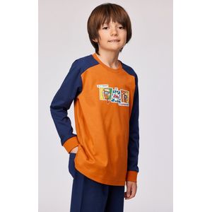 Woody Jongens-Heren pyjama donker oranje - maat M