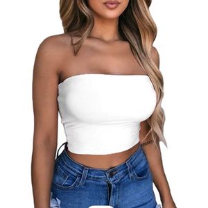 ASTRADAVI Casual Wear - Dames Tube Top - Strapless Bandeau Crop Top - One Size (S/M) - Wit
