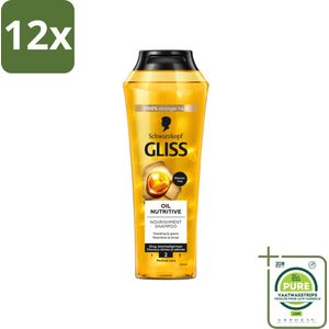 Gliss - Shampoo - Oil Nutritive - Voor Voedend en Zijdezacht Haar - 250 ml - Voordeelverpakking - 12 stuks - Glans shampoo - Voedende shampoo