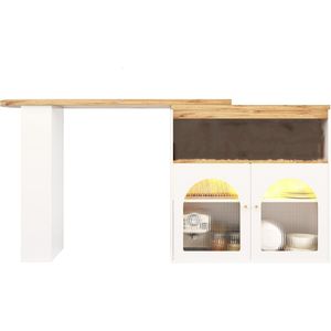 Uitschuifbare bartafel Eettafel met opbergruimte Draaibare bartafel Bistrotafel Eettafel Met LED (instelbare lichtkleur) Wit