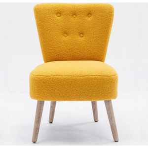 Merax Accent Chair - Ergonomische Teddy Fauteuil met Houten Poten en Verstelbare Voetjes - Gele Stoffen Armstoel voor Woonkamer en Slaapkamer