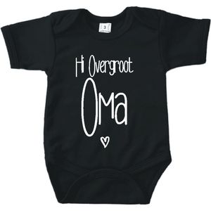 Baby romper met tekst zwangerschap aankondiging | Hi overgroot oma met hartje | Zwart | korte mouw | maat 56 cadeautje zwangerschap aankondiging bekendmaking | Cadeautje 100% katoen.