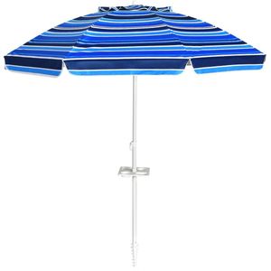 Costway Strandparasol, 182 cm, strandparasol, tuinparasol, windbestendig, stevig, UPF 50+, 30 graden knikbaar, zonwering, met grondpen en draagtas voor balkon, tuin en terras