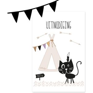 Planet Puk | Luxe uitnodiging set - Winnetoe de Kat | 10 grote kaarten inclusief envelop én sluitzegel | kinderfeestje | verjaardagsfeestje | tipi feestje | voor jongens en meisjes!